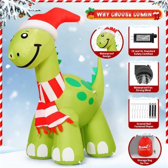 Christmas inflatable dinosaur with antlers on sale 6.2ft Christmas Inflatables Outdoor Decorations, Dinosaur with Built-in LEDs